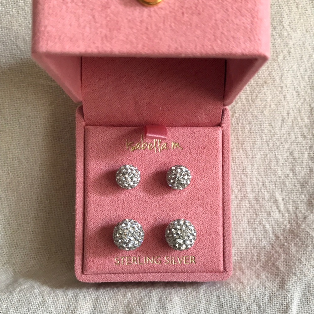 NIB ~ Isabella M Sterling Silver Crystal encrusted Ball Earrings